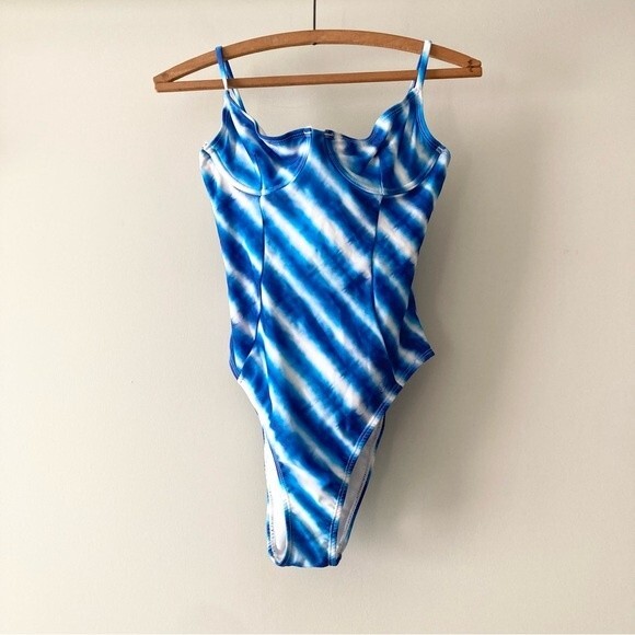 Onia Blue Chelsea Striped Tie Dye One-piece Bathing‎ Suit S - Picture 1 of 3